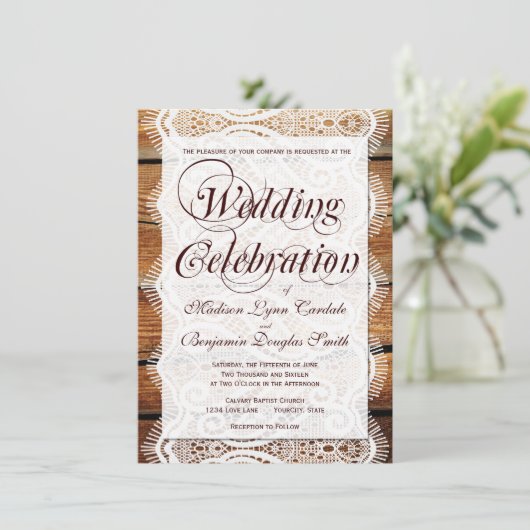 Rustic Barn Wood Wedding Celebration Invitation Kaart (Staand voorkant)