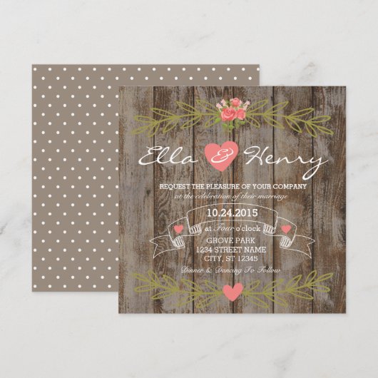 Rustic Barn Wood Wedding Invitation Kaart (Voorkant / Achterkant)