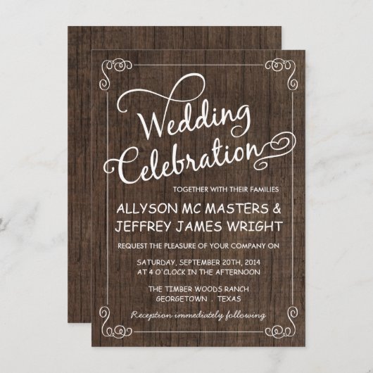 Rustic Barn Wood Wedding Invitations Kaart (Voorkant / Achterkant)