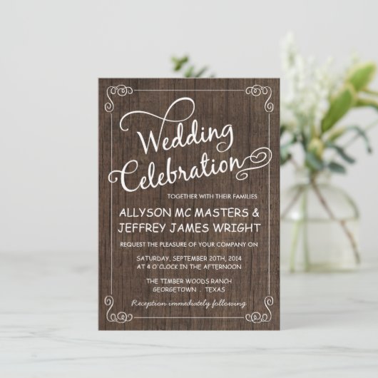 Rustic Barn Wood Wedding Invitations Kaart (Staand voorkant)