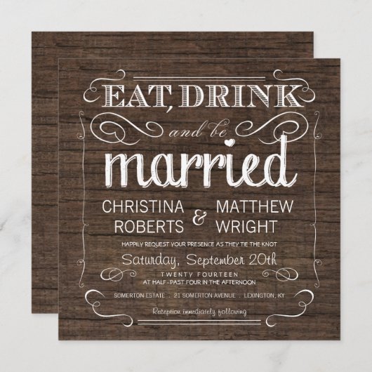 Rustic Barn Wood Wedding Invitations Kaart (Voorkant / Achterkant)