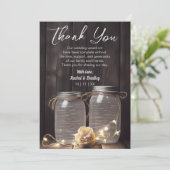 Rustic Barn Wood Wedding Mason Jar Light Floral Bedankkaart (Staand voorkant)