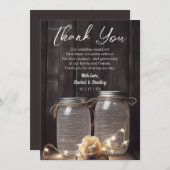 Rustic Barn Wood Wedding Mason Jar Light Floral Bedankkaart (Voorkant / Achterkant)