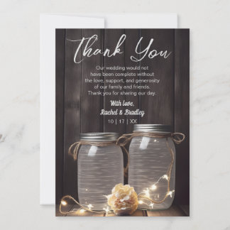 Rustic Barn Wood Wedding Mason Jar Light Floral Bedankkaart