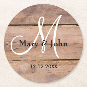 Rustic Barn Wood Wedding Monogram Ronde Kartonnen Onderzetter