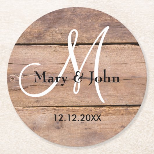 Rustic Barn Wood Wedding Monogram Ronde Kartonnen Onderzetter (Voorkant)