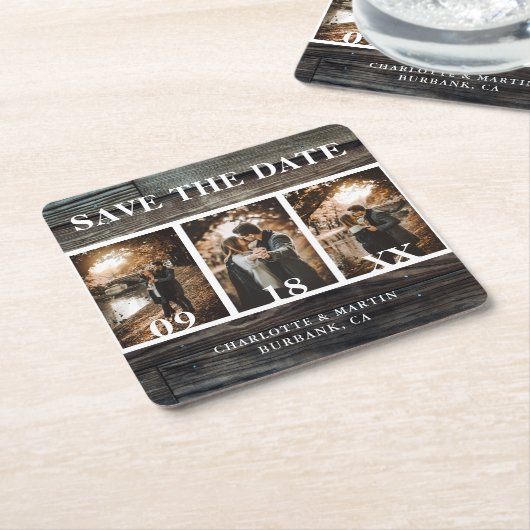 Rustic Barn Wood Wedding Photo Save the Date Kartonnen Onderzetters (Schuin)