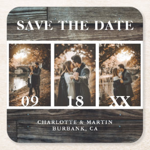 Rustic Barn Wood Wedding Photo Save the Date Kartonnen Onderzetters