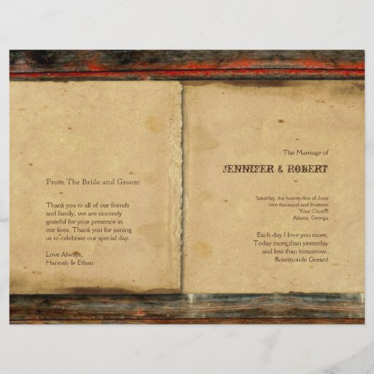 Rustic Barn Wood Wedding Programme (Voorkant)