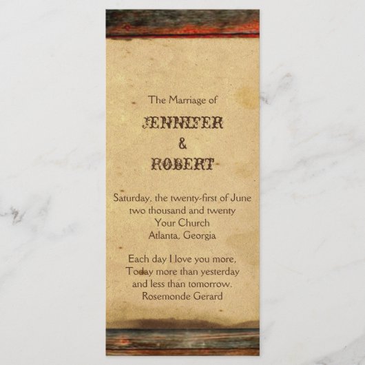 Rustic Barn Wood Wedding Programme Programmakaart (Voorkant)