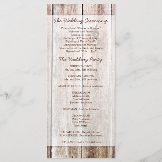 Rustic Barn Wood Wedding Programme Programmakaart (Achterkant)