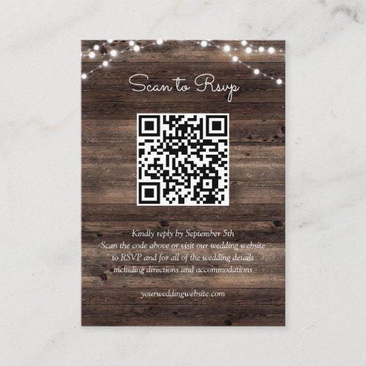 Rustic Barn Wood Wedding QR Code RSVP Informatiekaartje (Voorkant)