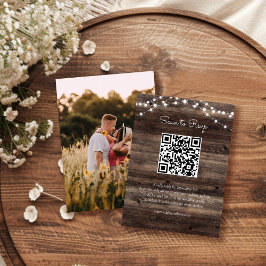 Rustic Barn Wood Wedding QR Code RSVP Informatiekaartje