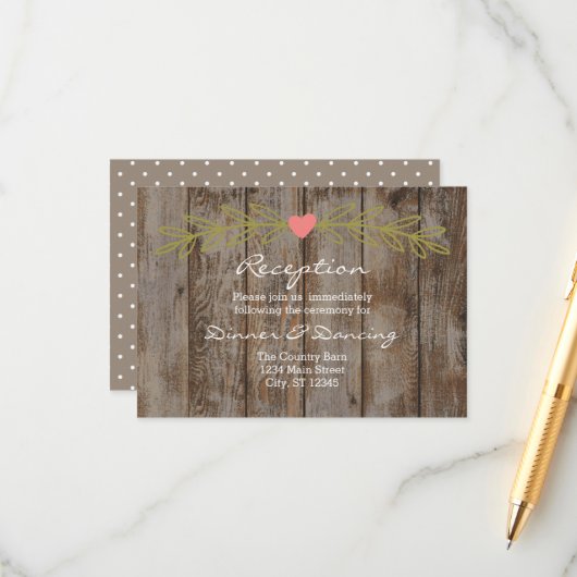 Rustic Barn Wood Wedding Reception Enclosure Card Informatiekaartje (Voorkant / Achterkant in situ)