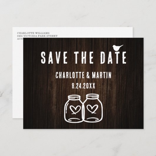 Rustic Barn Wood Wedding Save the Date Briefkaart (Voorkant / Achterkant)