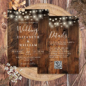 Rustic Barn Wood Wedding String Lights QR-code Kaart