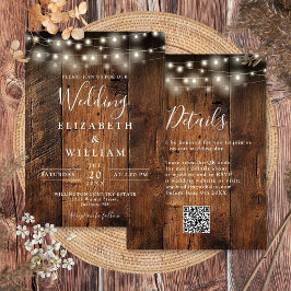 Rustic Barn Wood Wedding String Lights QR-code Kaart