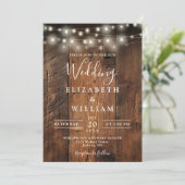 Rustic Barn Wood Wedding String Lights QR-code Kaart (Staand voorkant)