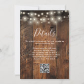 Rustic Barn Wood Wedding String Lights QR-code Kaart (Achterkant)