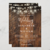 Rustic Barn Wood Wedding String Lights QR-code Kaart (Voorkant / Achterkant)