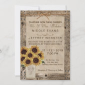Rustic Barn Wood Wedding Sunflower Mason Jar Kaart (Voorkant)