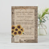 Rustic Barn Wood Wedding Sunflower Mason Jar Kaart (Staand voorkant)