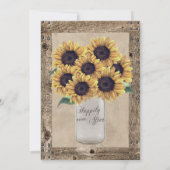 Rustic Barn Wood Wedding Sunflower Mason Jar Kaart (Achterkant)