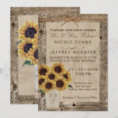 Rustic Barn Wood Wedding Sunflower Mason Jar Kaart (Voorkant / Achterkant)