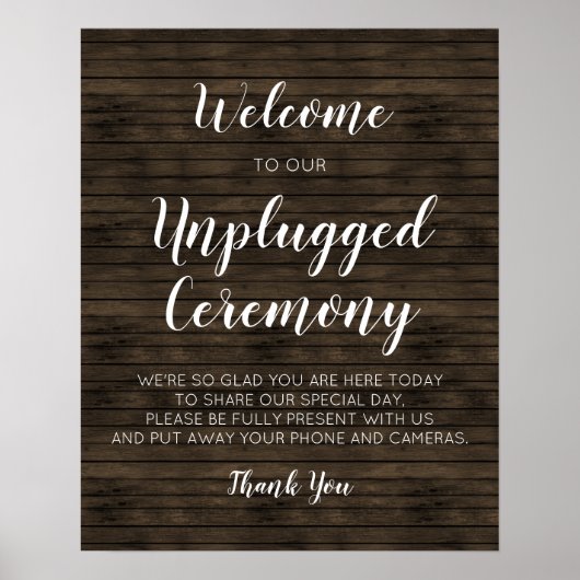 Rustic Barn Wood Wedding Unplugged Ceremony Signs Poster (Voorkant)