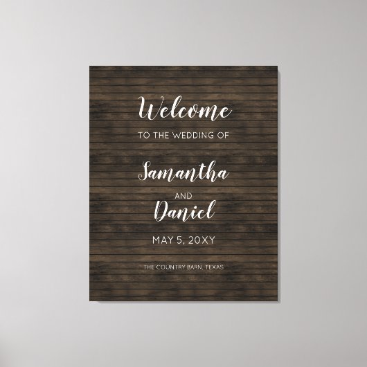 Rustic Barn Wood Wedding Welcome Sign Canvas Afdruk (Voorkant)