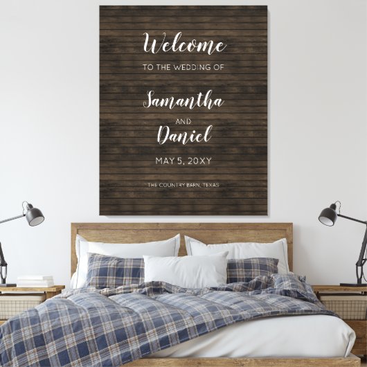 Rustic Barn Wood Wedding Welcome Sign Canvas Afdruk (Insitu (Slaapkamer))