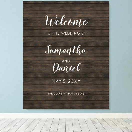 Rustic Barn Wood Wedding Welcome Sign Canvas Afdruk (Insitu (Houten vloer))