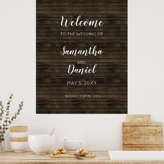 Rustic Barn Wood Wedding Welcome Sign Poster (Keuken)