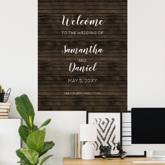 Rustic Barn Wood Wedding Welcome Sign Poster (Thuiskantoor)