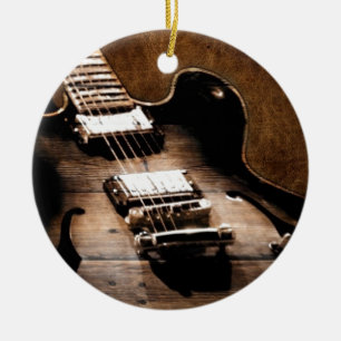 Rustic Barn Wood Western Country Music Guitar Keramisch Ornament