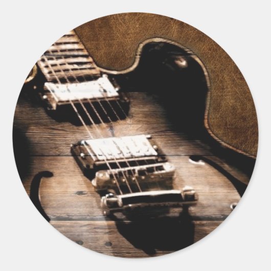 Rustic Barn Wood Western Country Music Guitar Ronde Sticker (Voorkant)