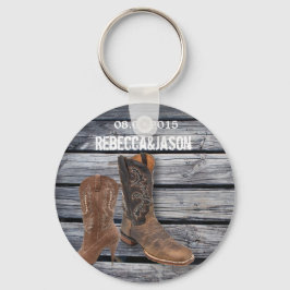 Rustic Barn Wood Western Cowboy bruiloft gunst Sleutelhanger