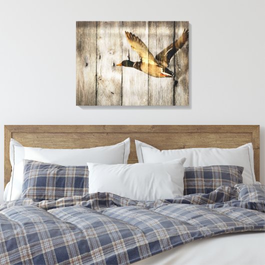 Rustic Barn wood Western Land dat Wilde Duck vlieg Canvas Afdruk (Insitu (Slaapkamer))