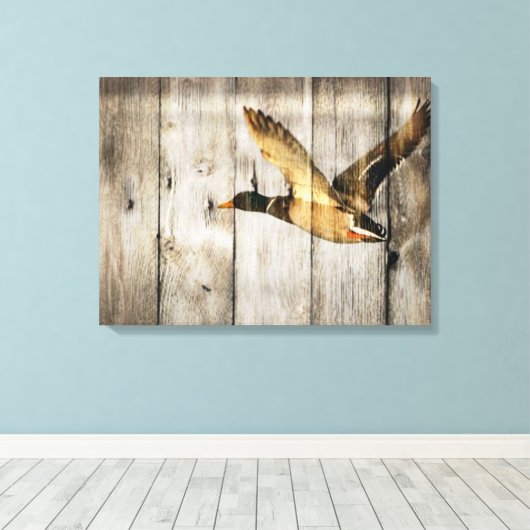 Rustic Barn wood Western Land dat Wilde Duck vlieg Canvas Afdruk (Insitu (Houten vloer))