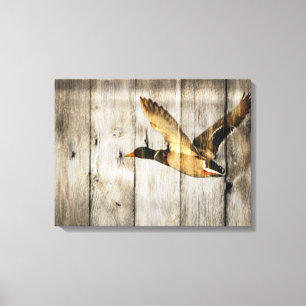 Rustic Barn wood Western Land dat Wilde Duck vlieg Canvas Afdruk