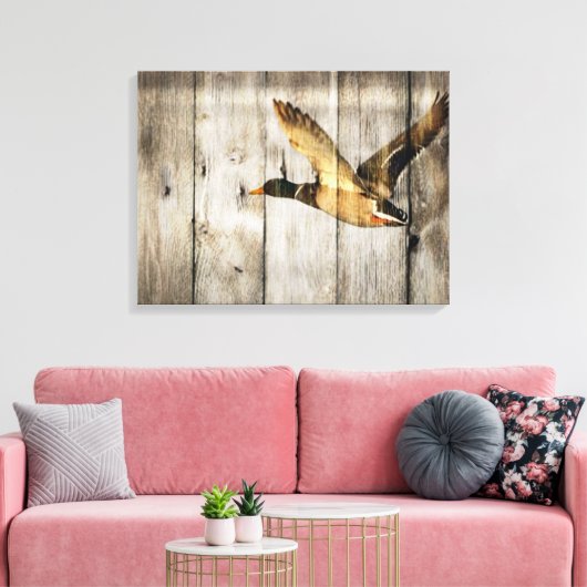 Rustic Barn wood Western Land dat Wilde Duck vlieg Canvas Afdruk (Insitu (Woonkamer))