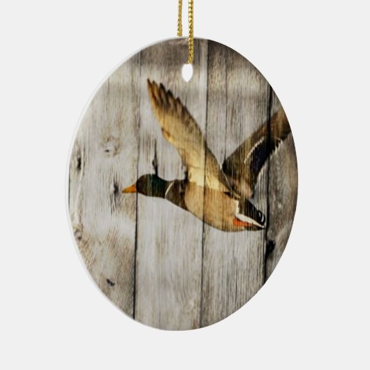 Rustic Barn wood Western Land dat Wilde Duck vlieg Keramisch Ornament (Rechts)