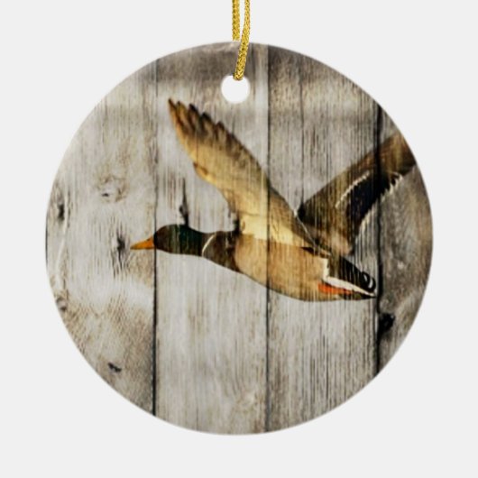 Rustic Barn wood Western Land dat Wilde Duck vlieg Keramisch Ornament (Voorkant)
