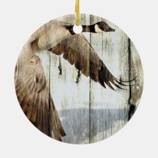 Rustic Barn wood Western Land dat Wilde Duck vlieg Keramisch Ornament (Achterkant)