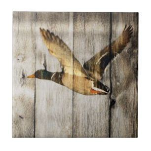 Rustic Barn wood Western Land dat Wilde Duck vlieg Tegeltje