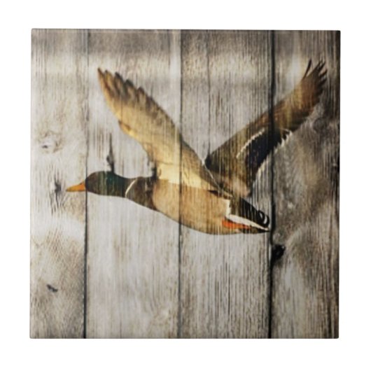 Rustic Barn wood Western Land dat Wilde Duck vlieg Tegeltje (Voorkant)