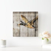 Rustic Barn wood Western Land dat Wilde Duck vlieg Vierkante Klok (Huis)