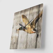 Rustic Barn wood Western Land dat Wilde Duck vlieg Vierkante Klok (Hoek)