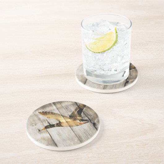 Rustic Barn wood Western Land dat Wilde Duck vlieg Zandsteen Onderzetter (Zijkant)