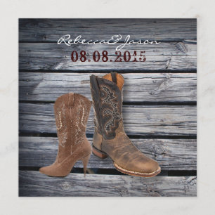 Rustic Barn Wood Westerne Cowboy bruiloft Aankondiging